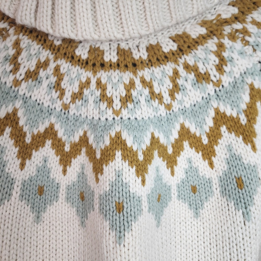 Rachel Zoe Womens Fair Isle Turtleneck Sweater Ivory Gold Sage Blue Small Nordic - Picture 3 of 10